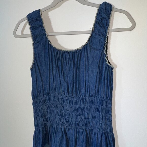 Lapis Anthropologie Tiered Smocked Denim Maxi Peasant Prairie Boho Dress Sz M - Picture 9 of 15